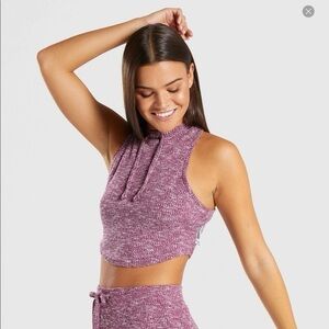 Gymshark Maroon Marled Ribbed High Neck Crop Tank Top